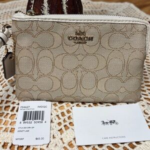 Coach Signature Beige Wristlet